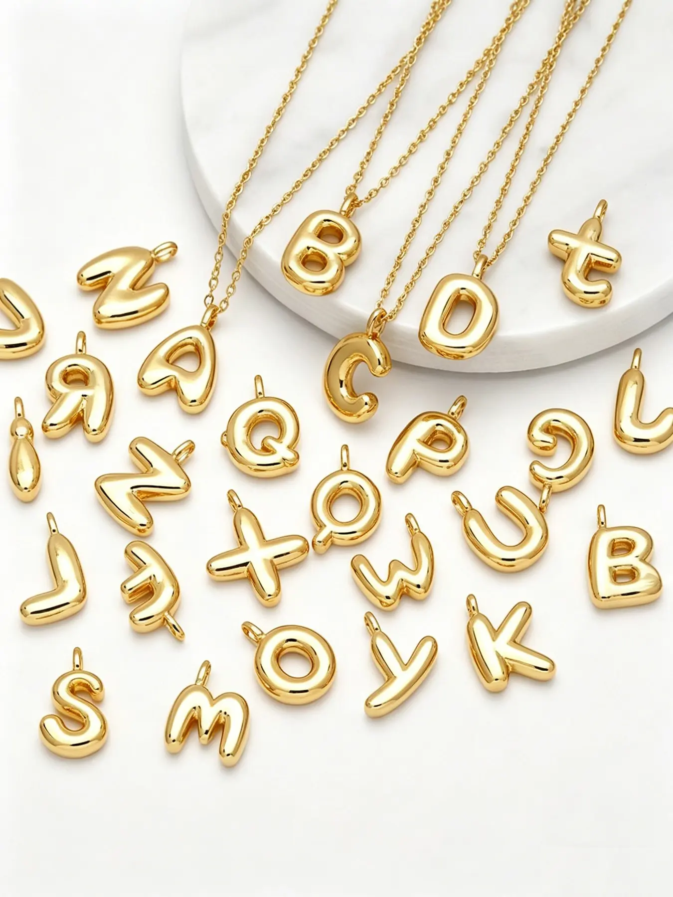 Cute Bubble Balloon Letter Stainless Steel Pendant Necklace Elegant Initial Lockbone Chain Jewelry Accessory for All Seasons Alphabet Necklaces Personalized Initial Necklace