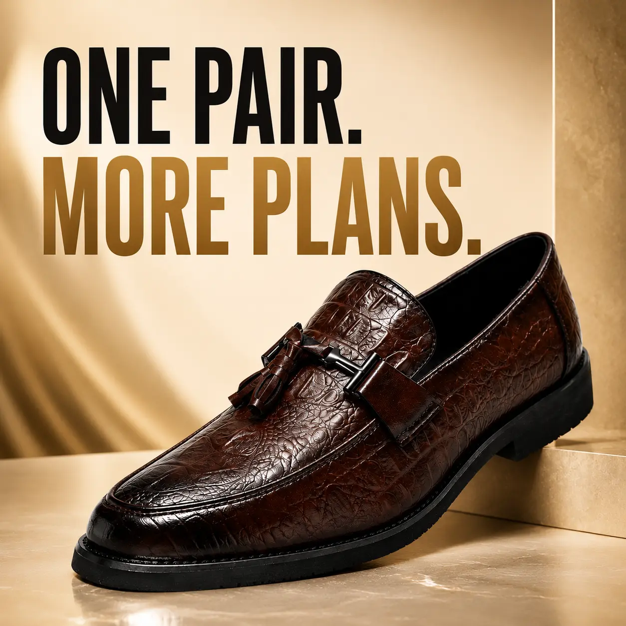 Men's Vintage Brown Croc-Embossed Tassel Leather Loafers - Flat Slip-Ons, Business Office Shoes, Comfortable Walking Footwear