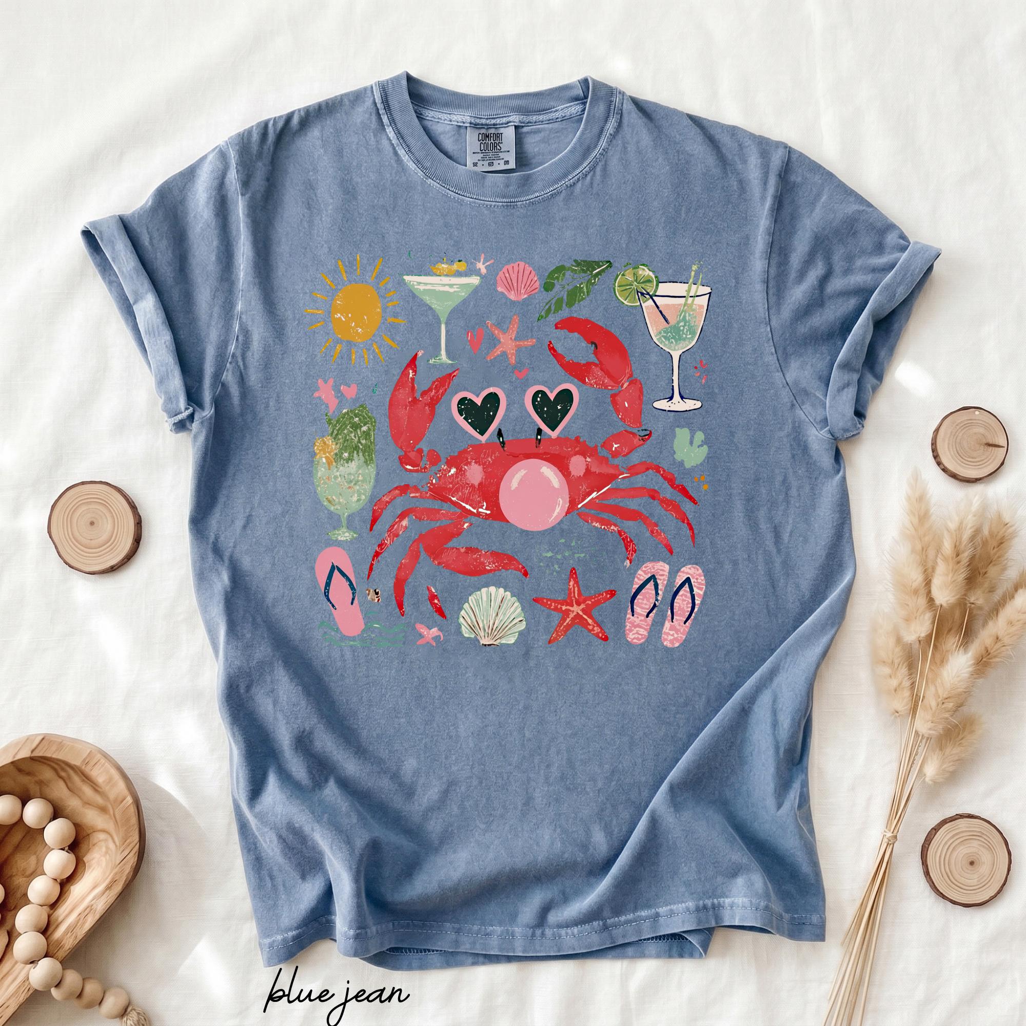 Comfort Colors Funny Crab Shirt, Crab Blowing Bubble Graphic Tee, Beach Vibes Coastal T-Shirt, Nautical Summer Gift for Women & Men