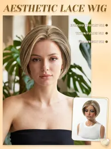 Summer New Arrival TOPSHE MONO 5.5x5 Rooted Ash Brown Short Bob Wig, 8 Inch HD Glueless Lace Front Synthetic Wig, Breathable Cap, Heat Resistant, Natural Short Hair for Daily Wear, Beginner Friendly, Versatile for All Occasions, Glueless Wigs