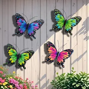 4pcs Gradient Metal Butterfly Wall Decor, Iron Art Sculpture Hanging Ornament, Outdoor Garden, Patio, Courtyard, Wedding Gift, Mother's Day Gift