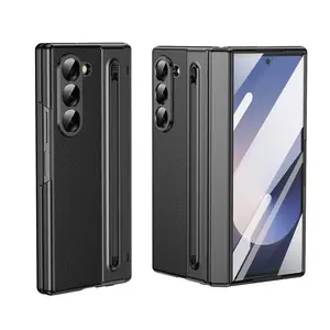 Luxury Leather Hinge Phone Case For Samsung Galaxy Z Fold 7 6 5 4 3 Screen Glass S Pen Slot Shockproof Cover for Galaxy Z Fold 6