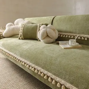 Trendy Chenille Sofa Cover, French Fringe High Aesthetic, Pet-Friendly, Thick Durable Non-Slip Sofa Protector Pad