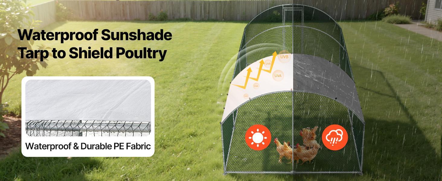 VEVOR Large Metal Chicken Coop, 9.8 x 19.7 x 6.6 ft, Walk-in Chicken Runs with Waterproof Cover, Dome Roof Hen House Enclosure with Lock, Outdoor Duck Rabbit Cage Poultry Pen for Backyard, Farm, Yard