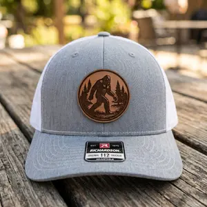 Bigfoot Leather Patch Trucker Hat, Sasquatch Leather Patch Hat for Men and Women, Gift for Bigfoot Lovers, Richardson 112 Leather Patch Hat