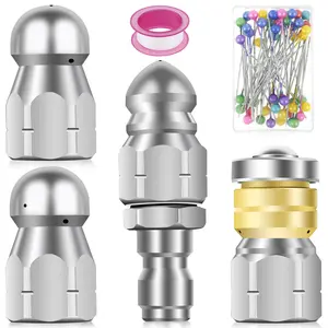6Pcs Sewer Jet Nozzle Kit, 5000PSI Max Stainless Steel Drain Cleaning Jetter Nozzle Set with 1/4" NPT Fittings - High Pressure Sewer Cleaning Tool for Pressure Washer, Unclog Blockages