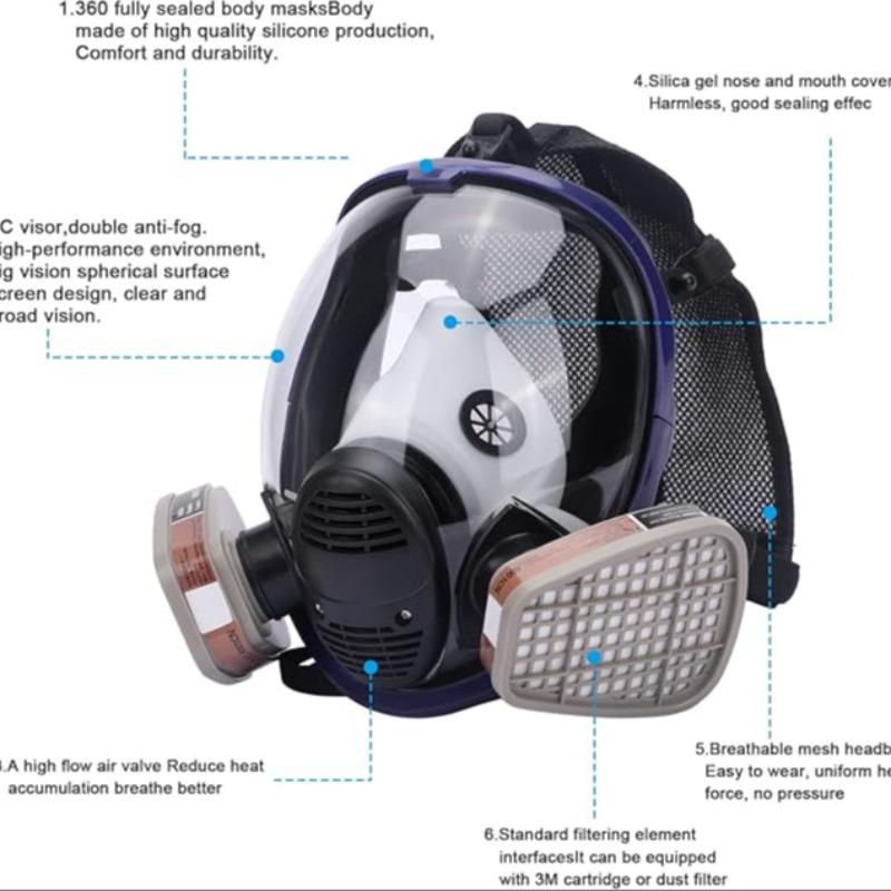 17 in 1 Full Face Respirator, Respirator Mask, Reusable Protective Face Cover with Adjustable Strap Widely Used in Organic Gas, Anti-Dust, Paint Sprayer, Chemical, Woodworking (Eye Protection)