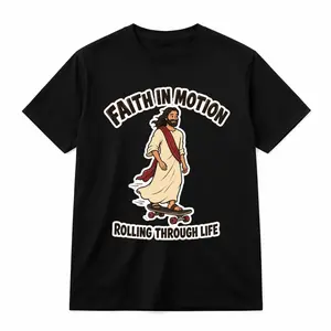 Cotton Oversized T-Shirt, Unisex Graphic Print Tee Featuring Faith in Motion Skateboard Design, Funny Meme T-Shirt for Casual Inspirational Outfits