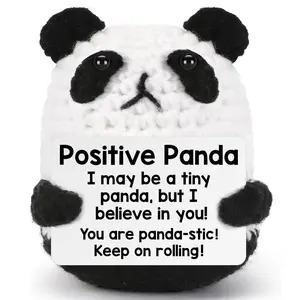 1pc Positive Panda Emotional Inspirational Support Crochet Dolls Positive Crochet Animals Gifts Emotional Inspirational Support Plush Soft Stuffed Animal, Soft Cuddly Gift, Birthday Valentine's Day Gifts for Women Men Colleagues Friends Teens