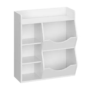 【GARVEE】4-Tier Toy Storage Organizer with Bins and 5-Cubby Bookshelf for Storage of Books and Toys, Multi-Shelf Unit for Playroom, Bedroom, Nurseries, Classroom, and Toy Cabinet in White