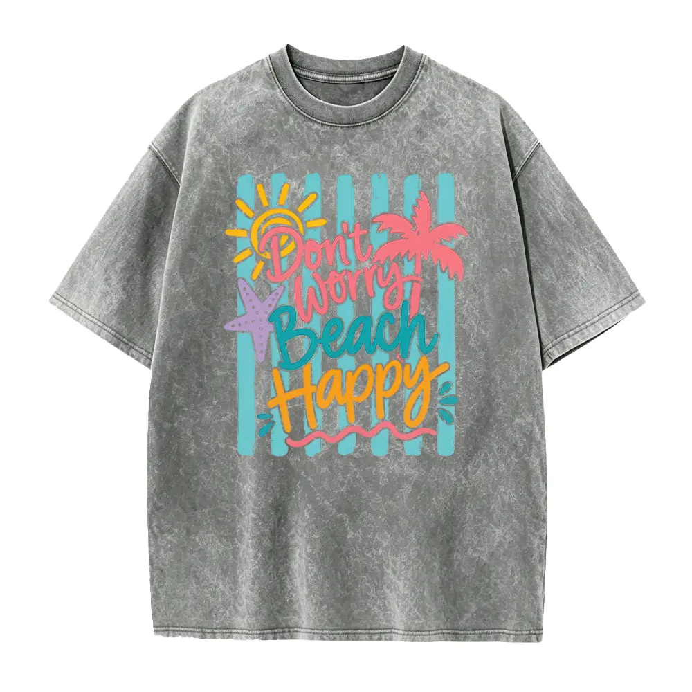Don't Worry Beach Happy shirt, Striped Beach Starfish, Coastal Summer Tee, Tropical Summer Vacation