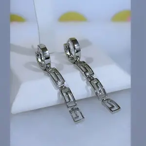 Casual Drop Hoop Earrings #04440 Laminated White Gold Hypoallergenic 3 Layers Protection Daily Use High Quality