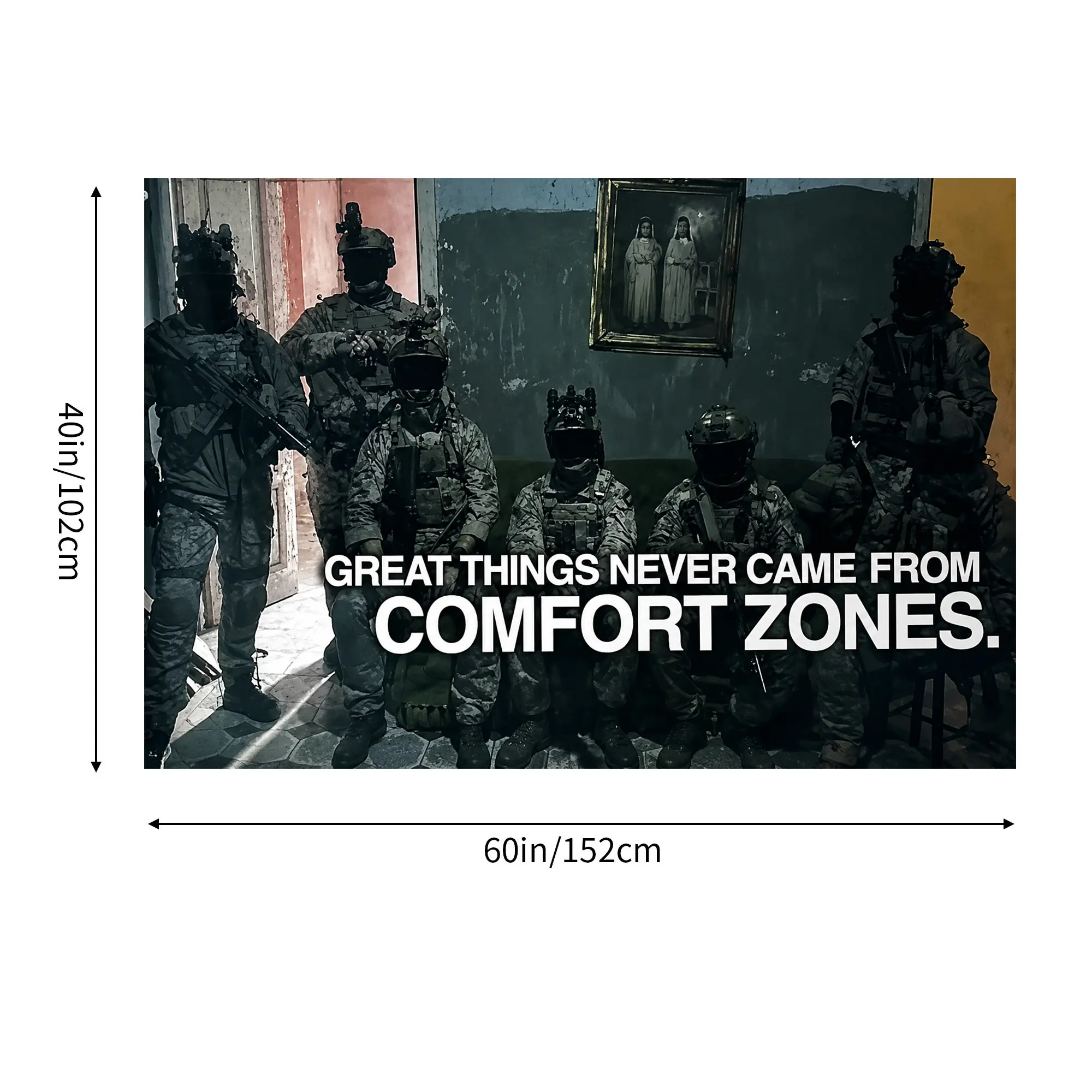3x5 Ft Motivational Military Special Forces Flag - "Great Things Never Came From Comfort Zones", Flags for Room, College Dorm Wall Decor, Indoor Outdoor Hanging Gift Tapestry