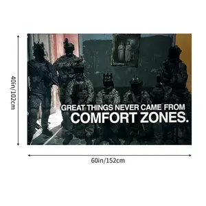 3x5 Ft Motivational Flag - "Great Things Never Came From Comfort Zones" Military Special Forces Banner, College Dorm Wall Decor, Indoor Outdoor Home/Festive Hanging Gift Tapestry