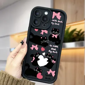 Cute Black Cat Phone Case for iPhone 17 Air 16 Pro Max 15 Plus 14 13 12 11 X XS Shockproof Silicone TPU Bumper Drop Protection Soft Cover