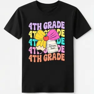Fourth Grade Dream Team Pencil Bow Back To School 4th Grade T-Shirt graphic tees women crop tops summer outfits for women summer tops T-Shirt