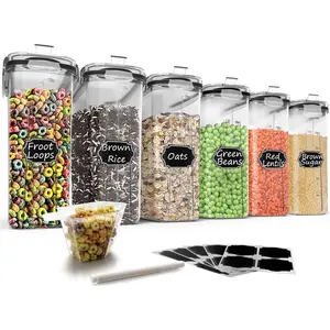 Cereal Storage Containers Set, Large  Plastic Airtight  Storage Containers 4L for Flour, Sugar, 6 count Set Cereal Dispensers with 20 Labels & Marker, Black