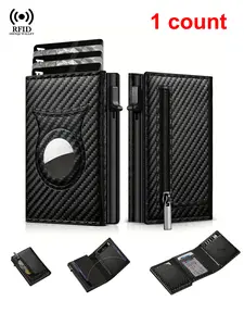 Men's Anti-Theft RFID Blocking Wallet, RFID Card Holder, Slim Minimalist Design, Compatible with Apple Airtag, Business Style