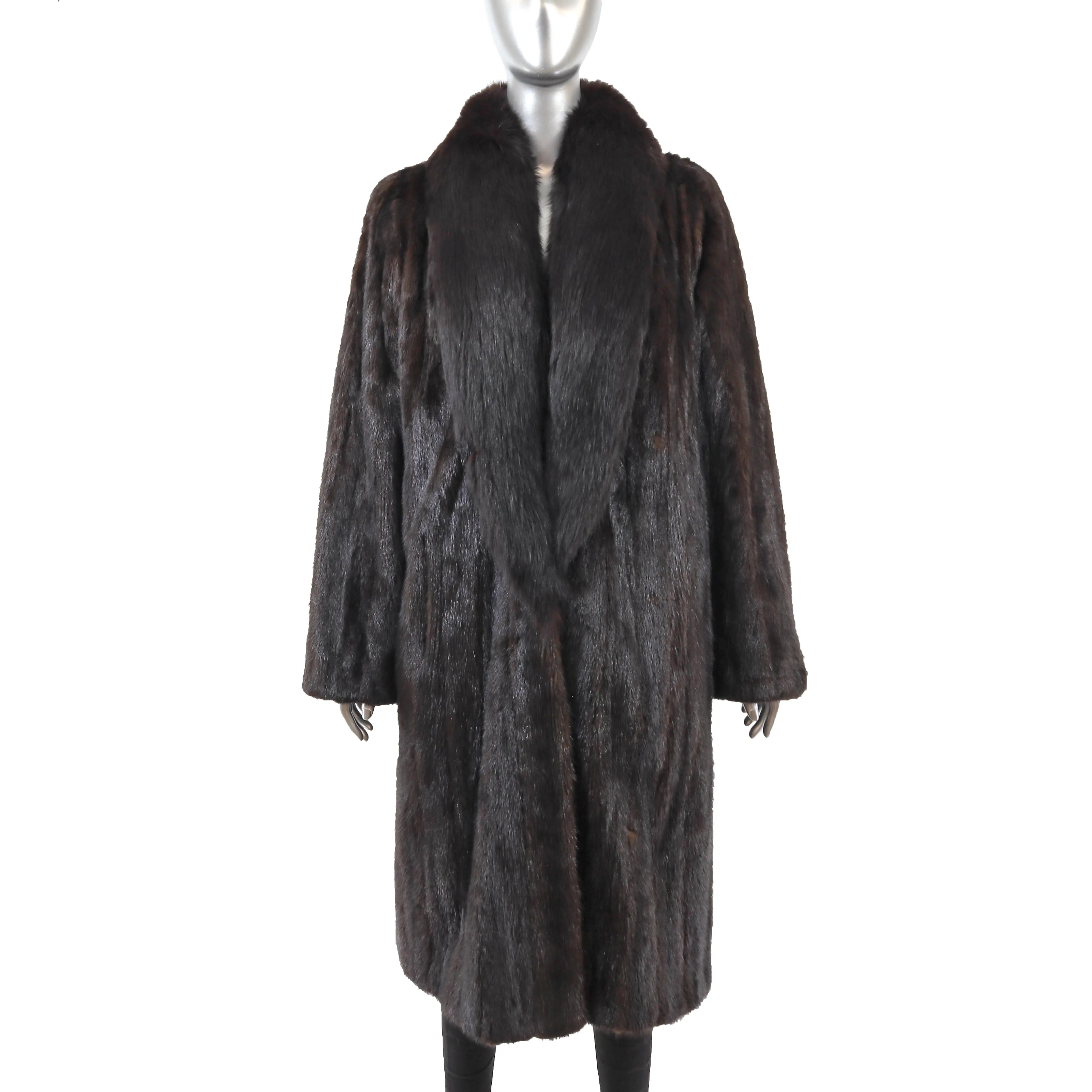 Black Mink Coat with Fox Tuxedo Reversible to Taffeta- Size L