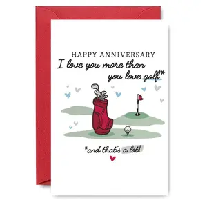 1PC Humorous Anniversary Card with Golf Theme and "I Love You More Than You Love Golf" Slogan, For Spouses, Ideal for Conveying Playful Wishes on Anniversary and Valentine's Season, Greeting Card