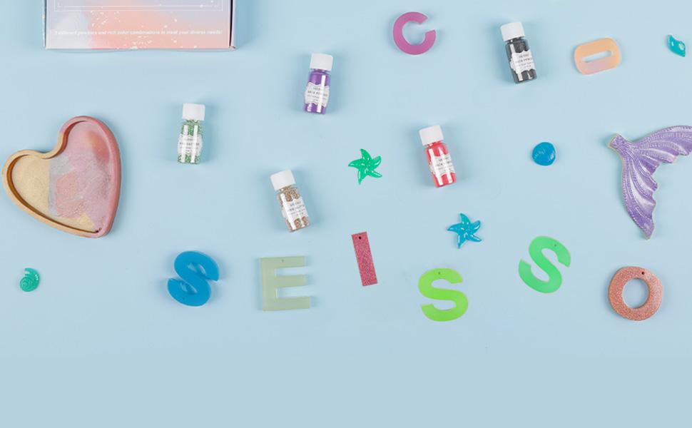 SEISSO 18-Bottle DIY Glow & Shimmer Set | Mica Powder, Glow Sequins & Sand | Perfect for Epoxy Resin, Nails, Slime & Candle Making
