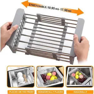 Adjustable Stainless Steel Kitchen Dish Drying Sink Rack Drain Strainer Basket