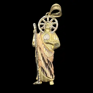 14K 3 TONE SAN JUDAS PENDANT 1.5"INCHES