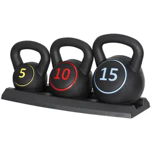 SUPERDEAL 3-Piece Kettlebell Set with Storage Rack Home Gym Exercise Fitness Weights