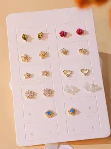 Flower & Heart & Rhinestone Decor Stud Earrings, Fashion Jewelry for Party, Daily Clothing Decor, Trendy All-match & Exquisite Jewelry for Birthday Gift