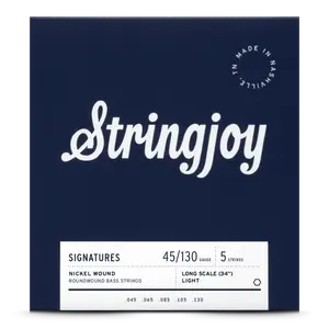 Stringjoy 45-130 Long Scale Light Gauge 5 String Signatures - Nickel Wound Bass Guitar Strings