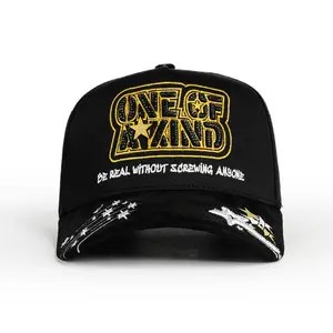 ONE OF AKIND Blac/gold Baseball Cap with Gold Embroidery Be Real Without Screwing Anyone Design