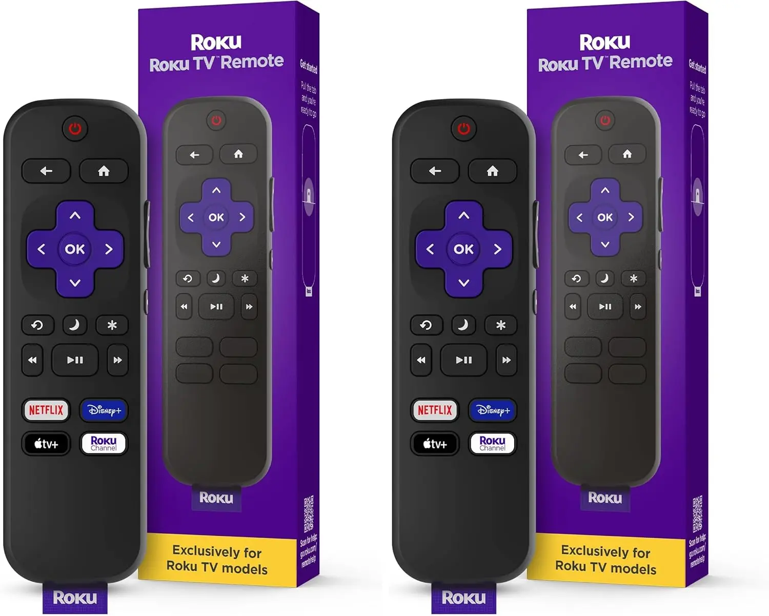 Roku TV Remote Control (Official Manufacturer Product) - Simple Setup, & Pre-Set App Shortcuts - Replacement Remote Compatible with RokuTV Models ONLY (Not Roku Players)(Pack of 2)