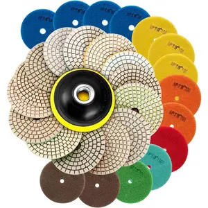 15 count  Wet Polishing Pads Set, 4 inch Pads for Granite Stone Concrete Marble Floor  or Polisher, 50#-6000# with Hook & Loop Backing Holder Pads for Wet Polisher
