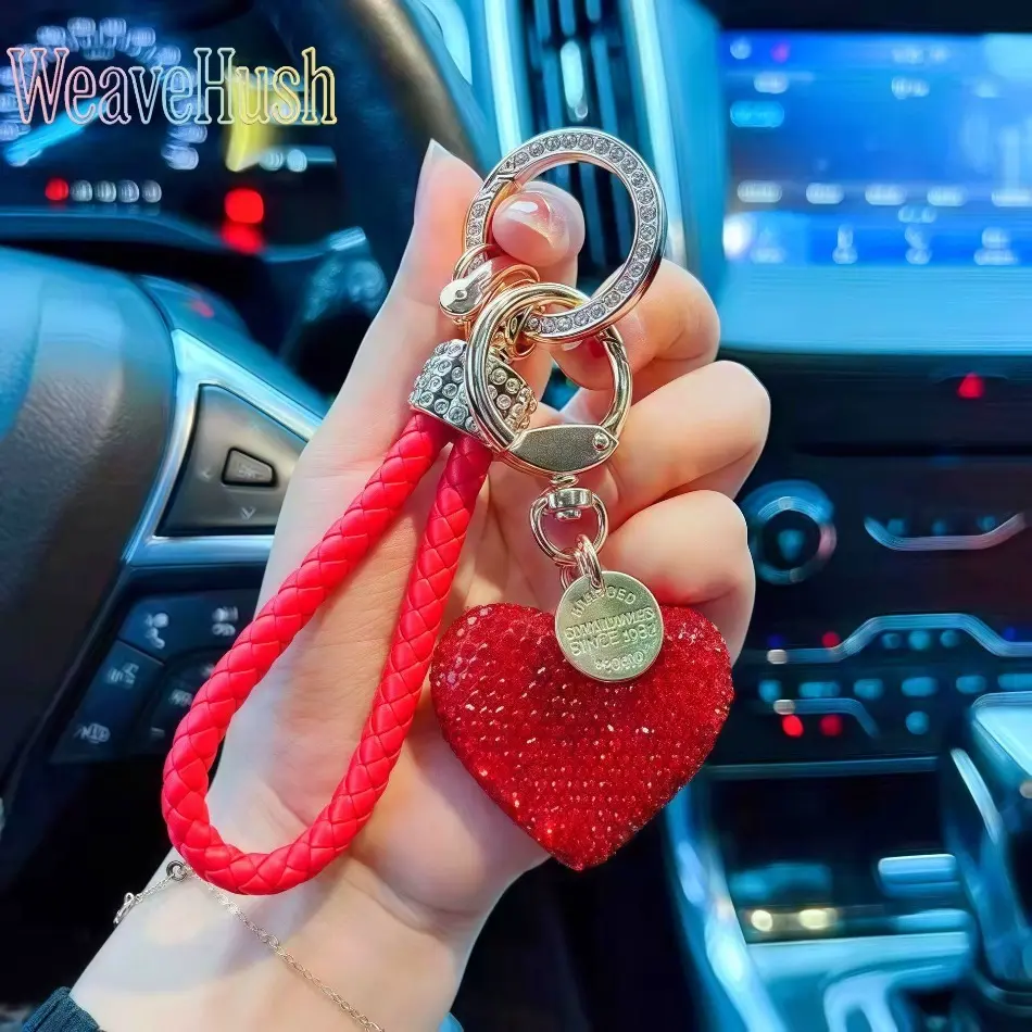 Clay Love Heart Keychain - Shiny Diamond Decor, Romantic Couple Pendant, Trendy Bag Charm, Delicate Mini Bag Accessory for Daily Decoration, Love Gift, Bag Charms