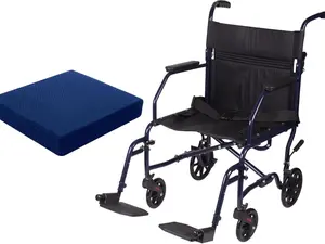 Transport Wheelchair with Wheelchair Cushion, 19 inch Seat - Folding Transport Chair with Foot Rests - Foldable Wheel Chair and Lightweight Folding Wheelchair