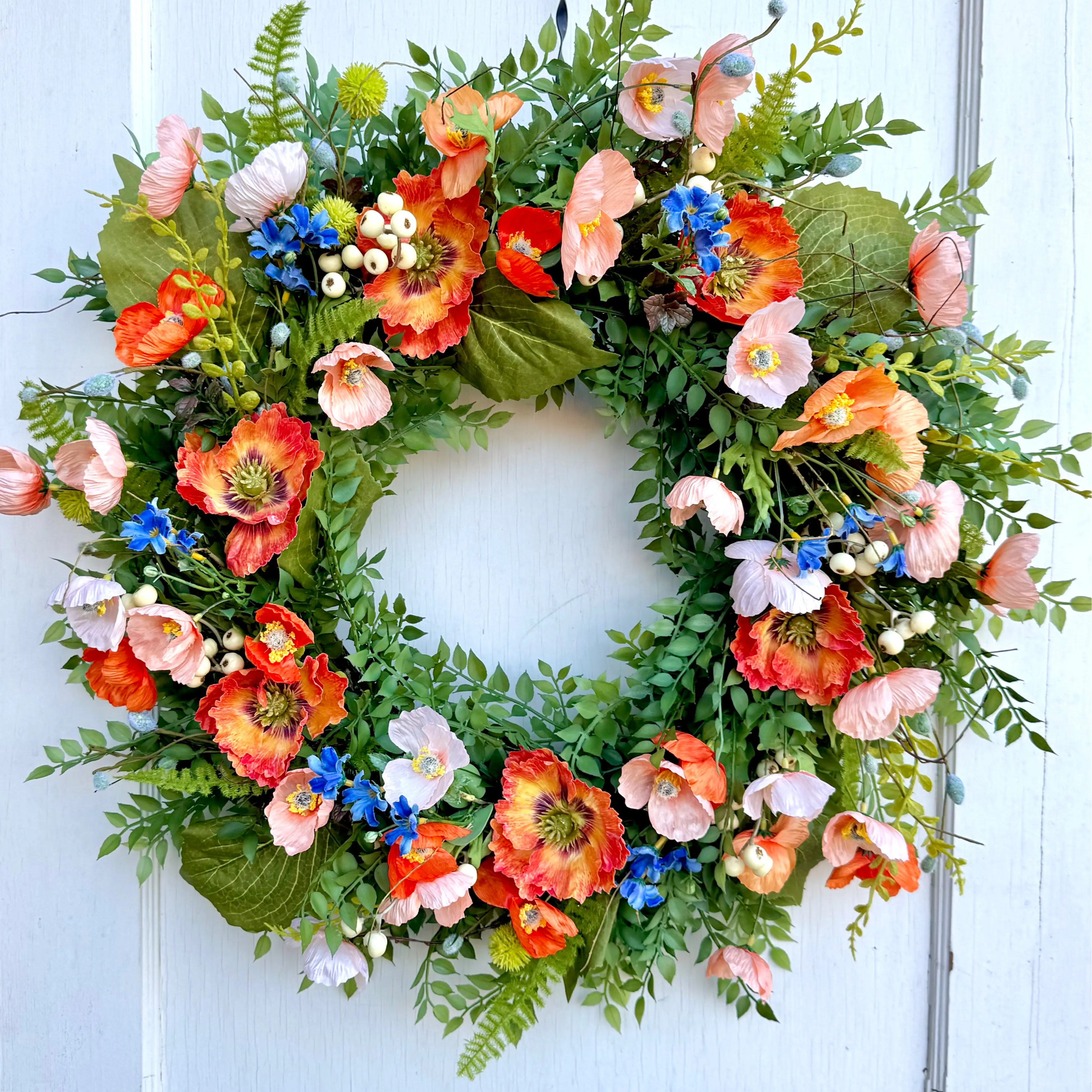 26" Summer Front Door Wreath, Peach Poppy Wreath, Floral Porch Decor, Farmhouse Outdoor Wreath, Mother’s Day Gift