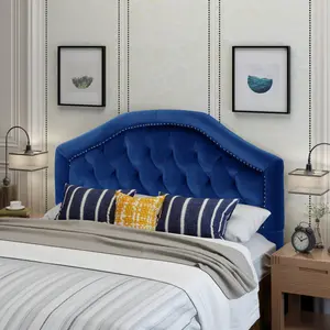 [Bellemave]Tufted Upholstered Headboard Queen Size, Solid Wood Head Board with Durable Metal Legs, Adjustable Height Queen headboard with Nailhead Trim in Bedroom