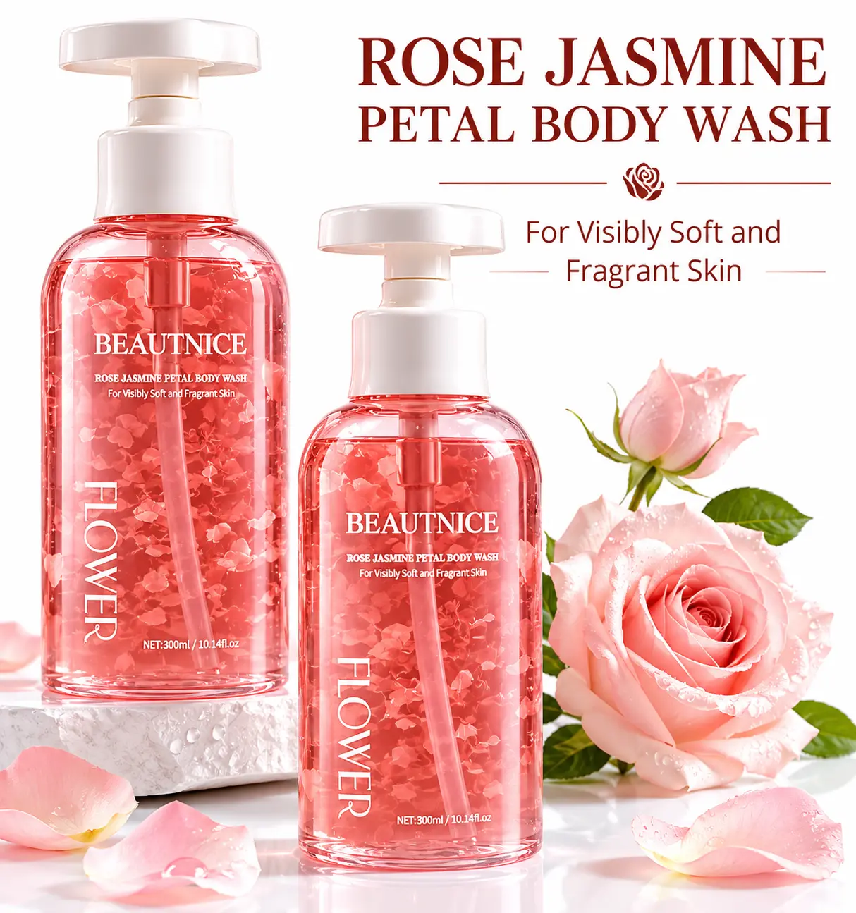 Rose Petal Body Wash for Back Acne & Body Odor | Purifying Cleanser to Balance Oil & Smooth Rough, Bumpy Skin, Body Care