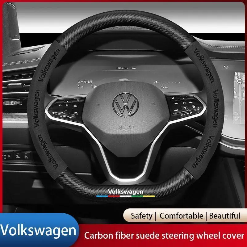 Car Anti-Slip Suede Steering Wheel Cover For Volkswagen Passat Golf GTI Beetle Tiguan Touareg Polo T-ROC ID.3 ID.4 Jetta T-Cross