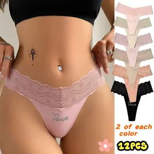 12/6PCS Women's Bikini Briefs Thong Soft Skin-Friendly Sexy Sweet Lightweight Playful Simple Stylish Gift for Christmas Halloween Fall Winter Office Workers Low Waist Daily Underwear Breathable Seamless No-Show Stretchy Lingerie Cute Style Womenswear