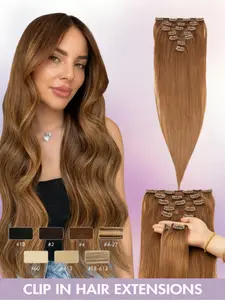 7PCS Clip-In Hair Extensions Straight Real Human Hair Natural Virgin Hair with 16 Clips Invisible Application 14-24 Inch Silky Glossy Finish in Nature Color Bleach Blonde Ash Blonde Highlights for Women Girls Daily Use Easy to Wear Long Hair Volume Boost