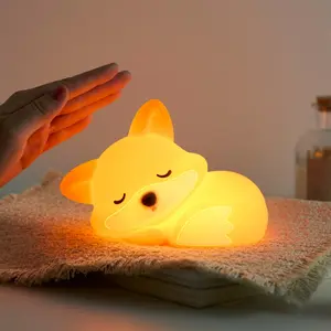 Cute Fox Silicone Night Light, 1200mAh Rechargeable Touch Lamp with 20-Min Timer, Dimmable Soft Glow Bedside Lamp for Bedroom, Decorative Night Light