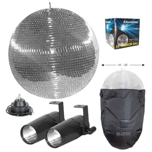 Eliminator Lighting EM16 16" Mirror Disco Ball with Bag, Motor, and (2) Pinspot Lighting Fixtures Package