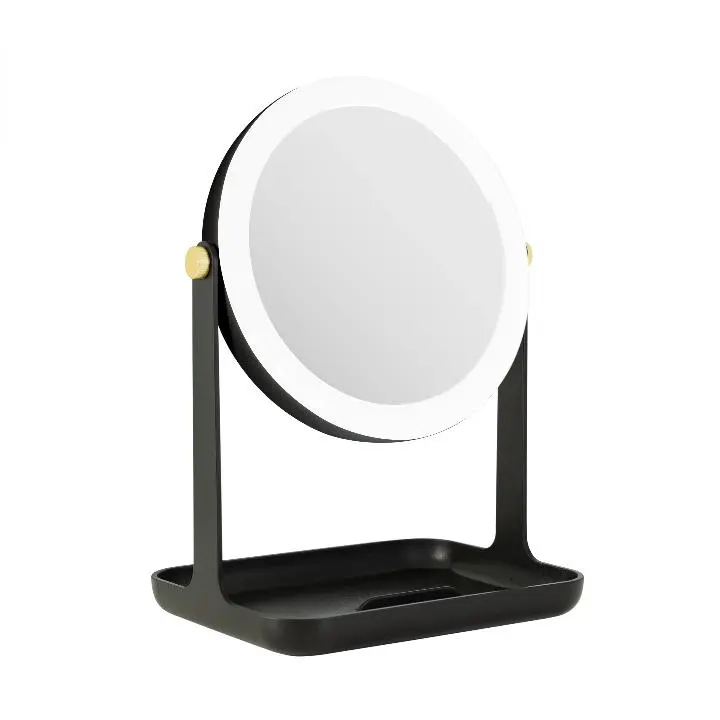Back-to-School LED Ring Lighted Makeup Mirror with 1X/5X Magnification, 360° Swivel, Sleek Decor, Optical Glass & Phone Holder