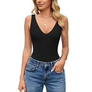 Avidlove Women's Plunge Deep V Neck Bodysuit Double Lined Sleeveless Body Suit Leotard for Going Out Tank