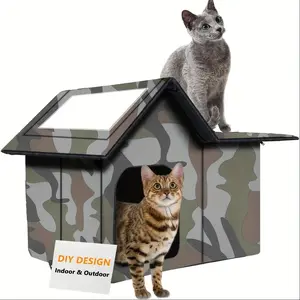 Outdoor Cat House,  1 Count DIY Weatherproof Collapsible Outdoor Cats Shelter with Door & Soft Mat, Easy To Assemble, Pet Supplies for Dogs & Cats