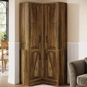 Tribesigns 71" Tall Corner Storage Cabinet With Doors, Wooden 5-Tier Shelves For Kitchen, Living Room, Bathroom, Rustic Brown Farmhouse