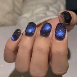 Purple and Black Glittering Glossy Short Square Fake Nail, Glossy False Nails, Press on Nails with Nail File & Tape, Removable Nail Art Artificial Full Cover, Women Girls DIY Manicure