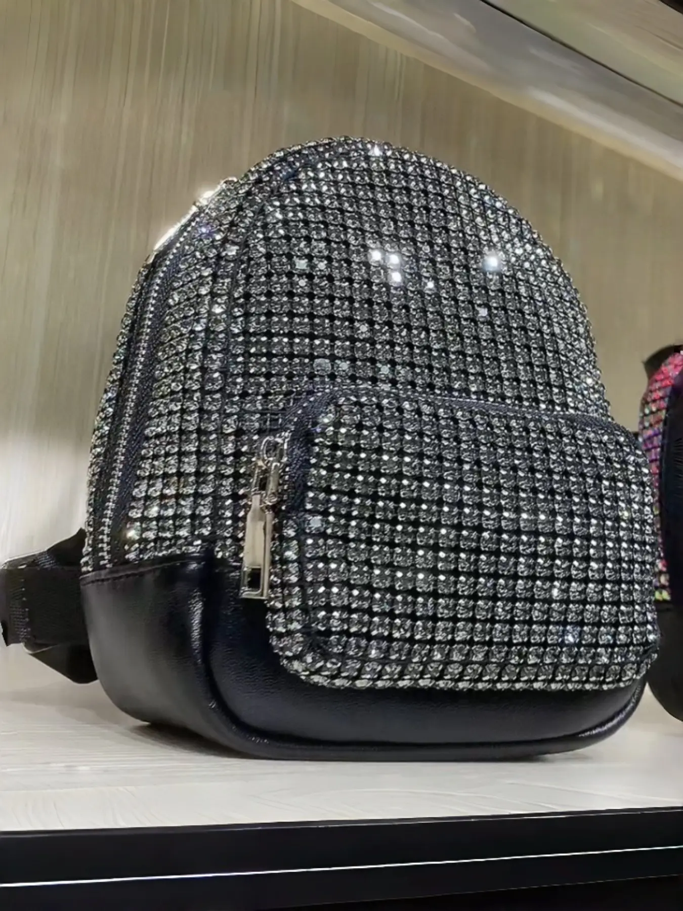 Full Rhinestone Shoulder Bag, Mini Backpack with Water Drills, Fashionable Versatile Women's Bag, High-End Look, Sparkling Design