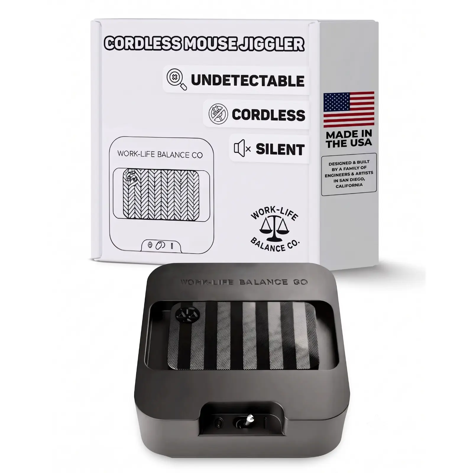 Work-Life Balance Compact Mouse Jiggler - Mechanical Mouse Mover Pad With Random Motion, Keeps Computer Awake & Status Active, No USB No Software, Runs 12+ Months on One AA Battery, Works With Optical Mice